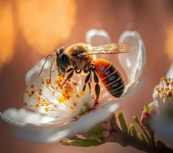 Fleißige Honigbiene bestäubt Blüte des Manuka-Strauchs