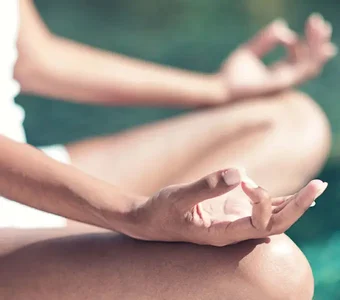 Hände formen die typische Yoga-Haltung und Position