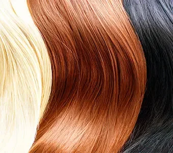Aufnahme von Haaren in den Farben blond, rot und schwarz.