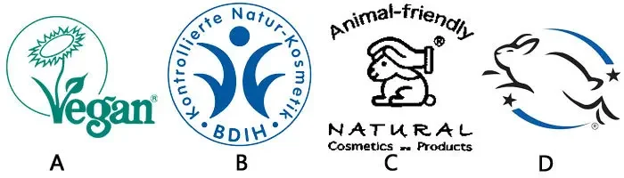 Abbildung vier verschiedener Tierschutz-Siegel.