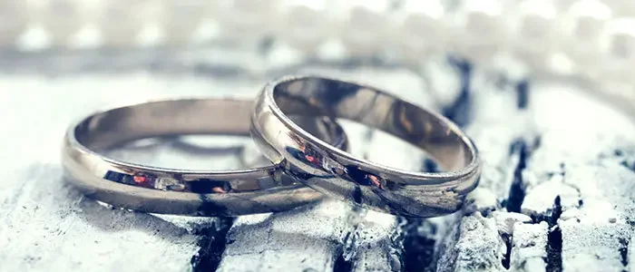 Zwei Silber-Ringe liegen auf einem hellen, baumrindeartigen Untergrund
