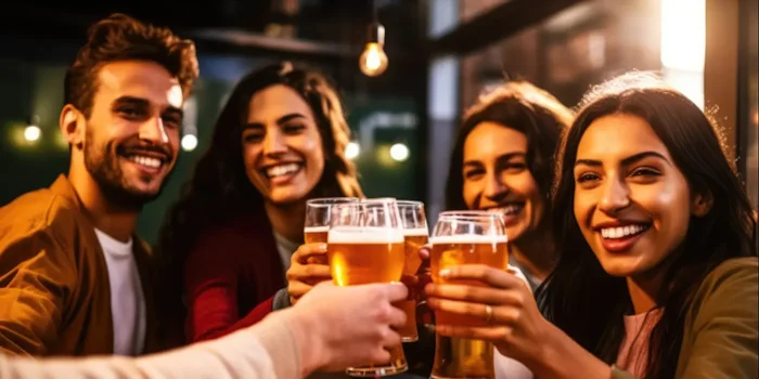 Vier Personen genießen ein Bier