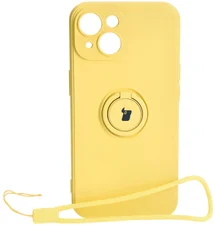 Bizon Schutzhülle Case Silicone Ring Sq für Apple iPhone 15 Gelb