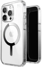 Speck Products Schutzhülle Presidio Perfect-Clear MagSafe für Apple iPhone 15 Pro, Transparentes Chrom und Silbern
