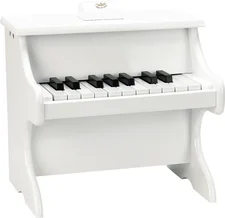 Vilac 18 key white piano with sheet music