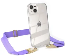 Eazy Case Handykette kompatibel mit Apple iPhone 13 ,Transparente Silikon-Hülle mit breitem Umhängeband, abnehmbar durch Karabiner, Hülle mit Band, Lila