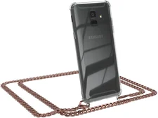 Eazy Case Handykette kompatibel mit Samsung Galaxy A6 (2018) Handyhülle mit Metall Umhängeband und Kordel Schwarz, Kette, Hülle mit Band, Handykordel, Schutzhülle, Silikonhülle, Gold