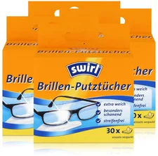 Swirl Brillen Putztücher 30 stk. Tücher - Mit Anti-Beschlag-Effekt (4er Pack)