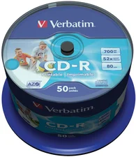 Verbatim CD-R 700MB 80min 52x AZO ganzflächig Tintenstrahl bedruckbar ID Brand 50er Spindel