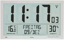 AMS-Uhrenfabrik Digitale Funk Wanduhr Thermometer Hygrometer Kunststoff silber Neu