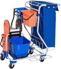 Aosom Reinigungswagen mit Rollen 4 Fahreimer blau-orange