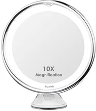 Auxmir Kosmetikspiegel LED Beleuchtet 10x Vergrößerung, 2 Helligkeitsstufen Saugnapf 360° schwenkbar