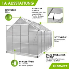 Brast Aluminium Gewächshaus 380 x 250 x 235 cm