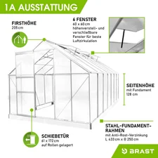 Brast Aluminium-Gewächshaus 450 x 250 x 205 cm silber