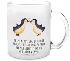 Mr. & Mrs. Panda Glas Teetasse Pinguin Liebe Teeglas, vertraut, Pärchen, große Liebe, Teebecher, Gastgeschenk, Ehefrau, Hochzeit, Hocheitstag