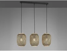 Fischer & Honsel LED Pendelleuchte 3flammig mit Bambus Korbgeflecht natur, Esszimmerlampe dimmbar