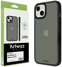 Artwizz IcedClip Schutzhülle kompatibel mit iPhone 12/12 Pro (6.1') - Durchscheinendes Mattes Design, Rückseite mit Soft-Touch-Beschichtung, Schlanke Stoßfeste Handyhülle - Night-Black
