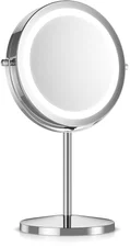 Navaris Kosmetikspiegel mit LED, Ø 15cm, mit Standfuß, 5-fach Vergrößerung, beleuchtet
