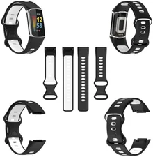 Aquido Fitbit Charge 5 Hochwertiges Kunststoff / Silikon Uhr Watch Smart Sport Armband Schwarz / Weiß