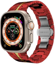 Aquido Apple Watch Series 8 7 41 / 6 SE 5 4 40 / 3 2 1 38mm Deluxe Stahl Ersatz Armband Rot / Gold Smart Uhr