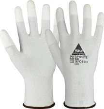Hase Safety Workwear 509515 PU Tip White Schutzhandschuhe mit PU-Fingerkuppen weiß (10 Paar)