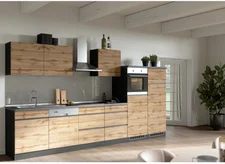 Held Möbel Küchenzeile/Küchenblock Turin 360 cm Wotaneiche-Graphit (ohne E-Geräte)