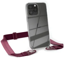 Eazy Case Silikon Kette Karabiner für iPhone 14 Pro Max 6,7 Zoll, Smartphonekette Cover Silikonhülle Umhängetasche Burgundy Rot Beere, Rot Beere / Burgundy